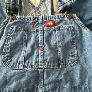 Dickies Light Blue Denim Overalls with Red Stitching 42x30